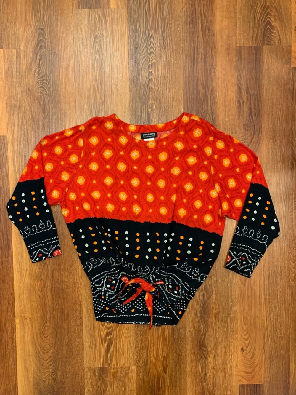 VTG Carole Little Saint-Tropez West Long Sleeve Top Womens 8 Tie Front Colorful - Picture 2 of 10